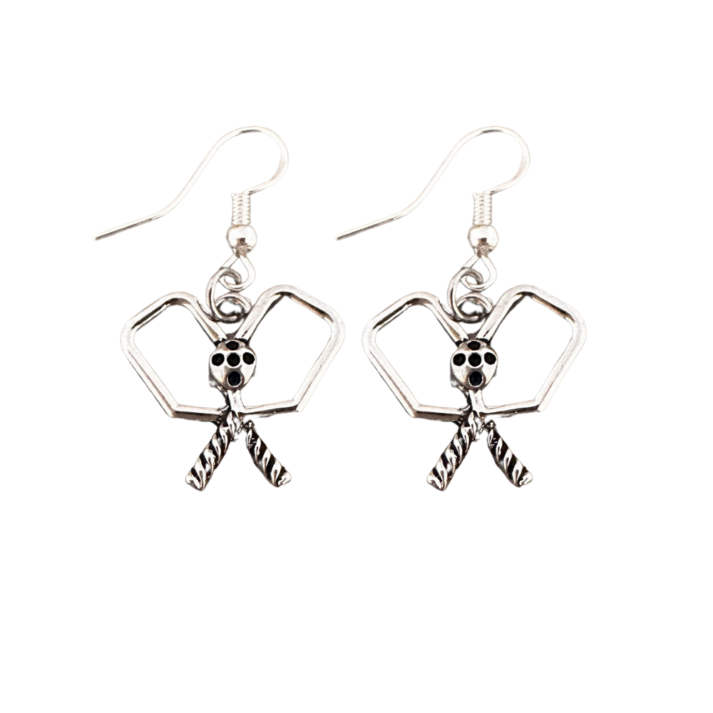 silver Pickleball Double Paddle Earrings