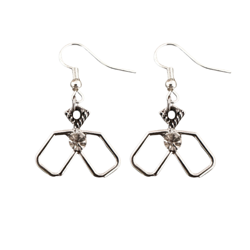 silver Pickleball Double Paddle Cz Earrings