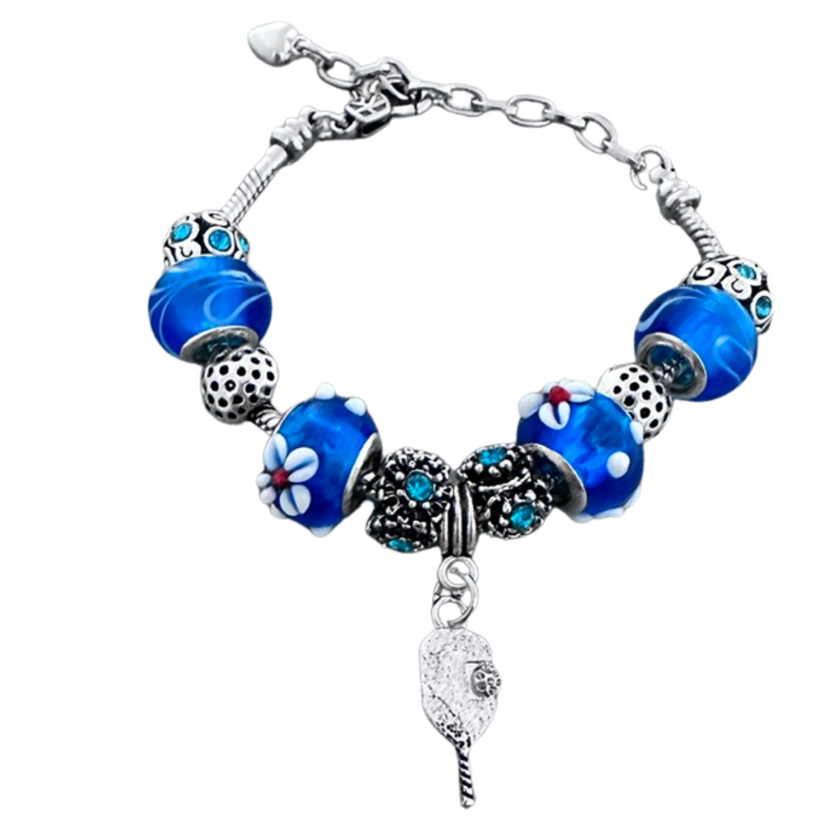 Blue Pickleball Charm Beaded Bracelet