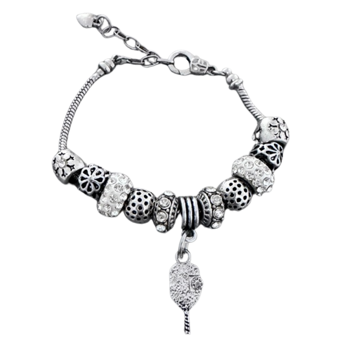 womens Pickleball Charm Beaded Bracelet