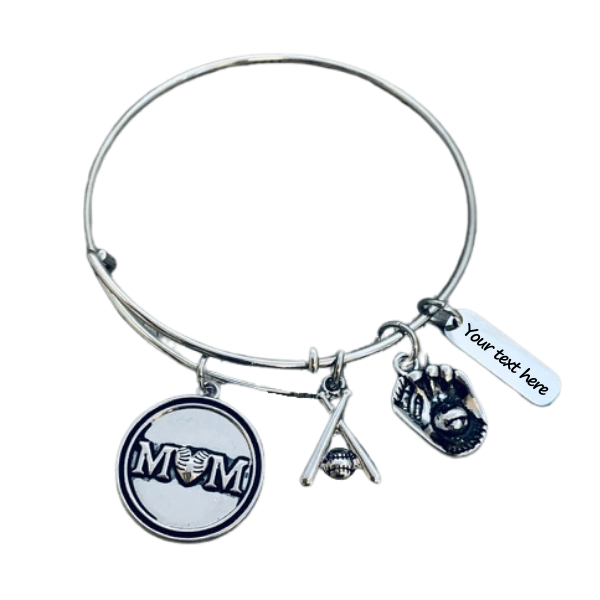 Personalized Engraved Softball Mom Bangle Bracelet