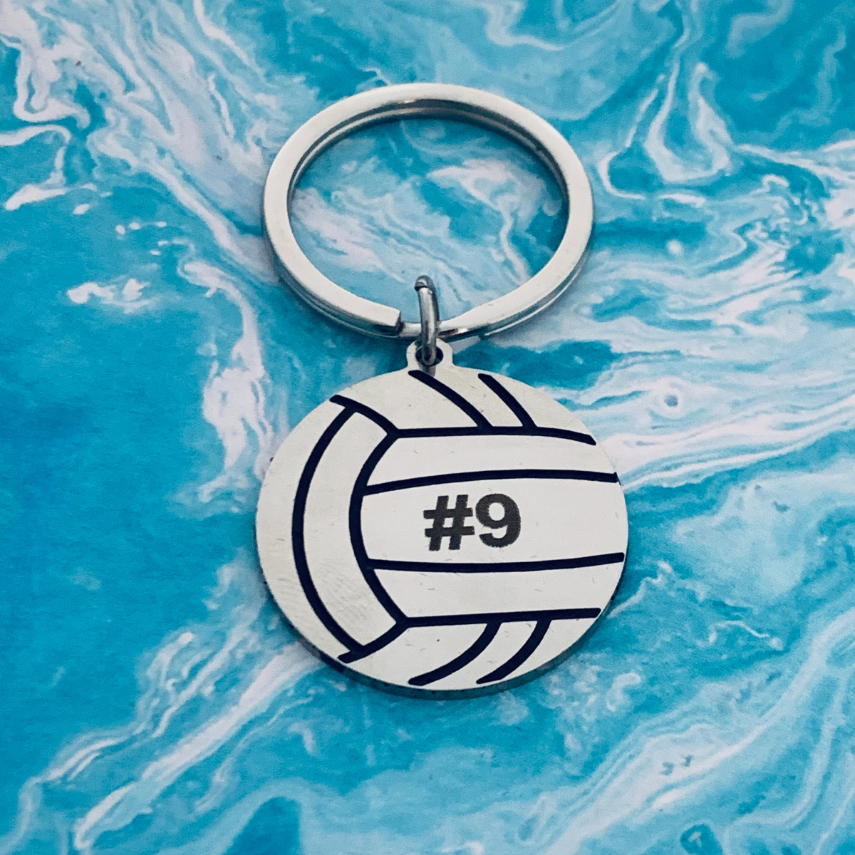 Personalized Engraved Volleyball Keychain with Number