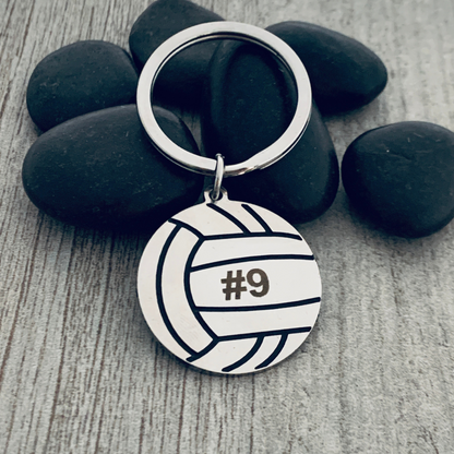 Personalized Engraved Volleyball Keychain with Number