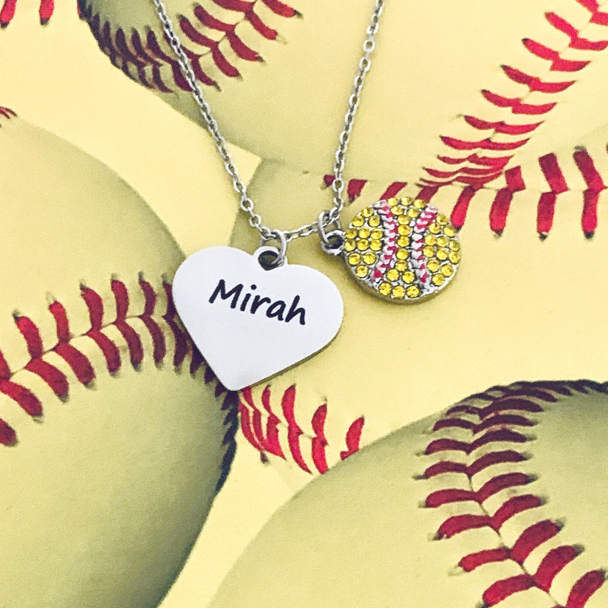 Personalized Engraved Softball Heart Necklace