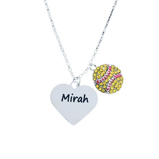 Personalized Engraved Softball Heart Necklace
