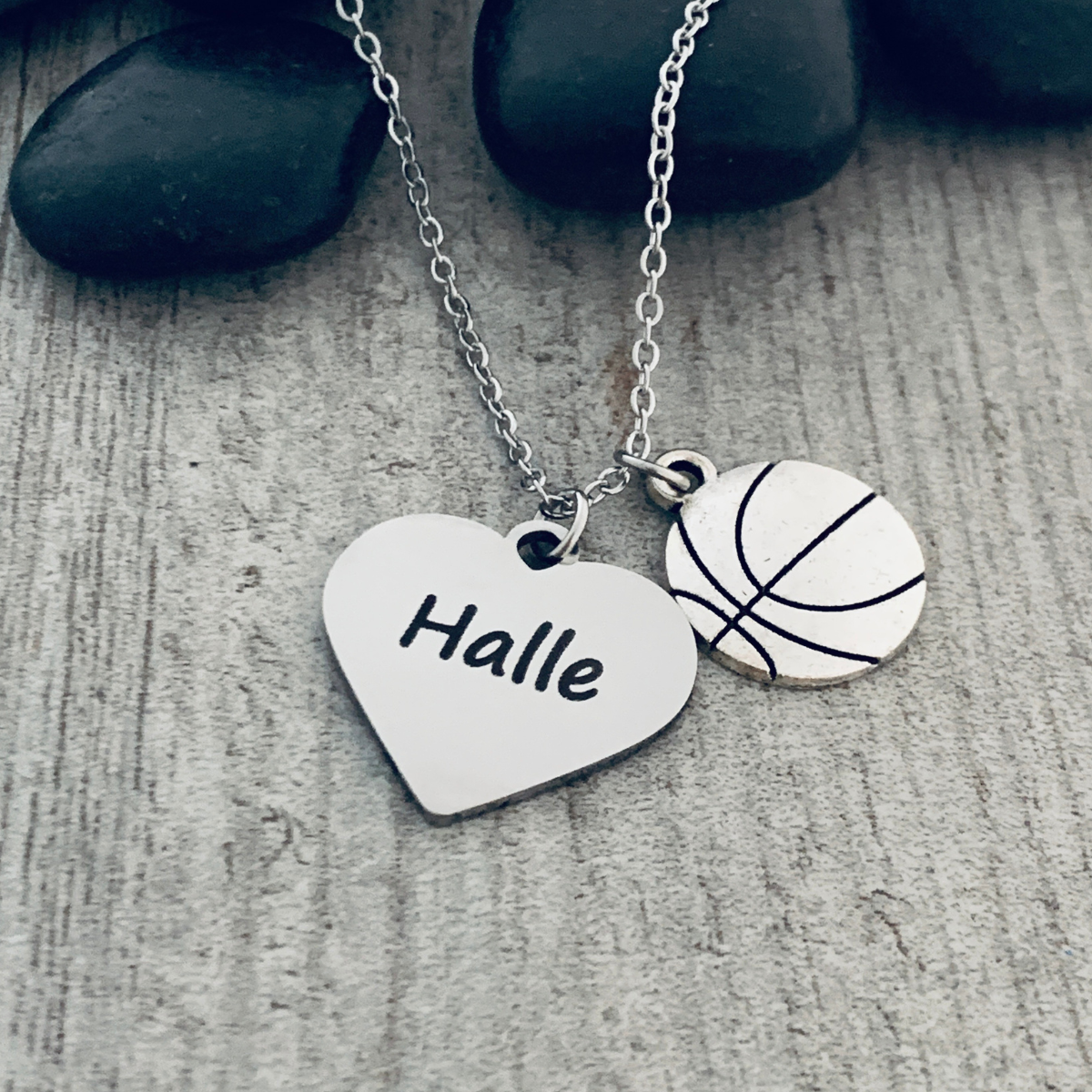 Engraved Basketball Heart Necklace