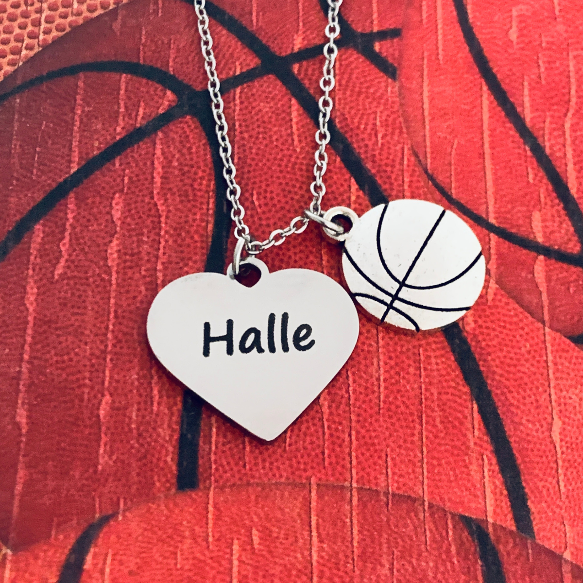 Engraved Basketball Heart Necklace