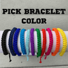 Display showing multiple color options for rope bracelets labeled “Pick Bracelet Color