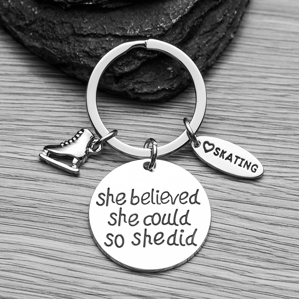 Figure Skating Keychain - She Believed She Could So She Did - Sportybella