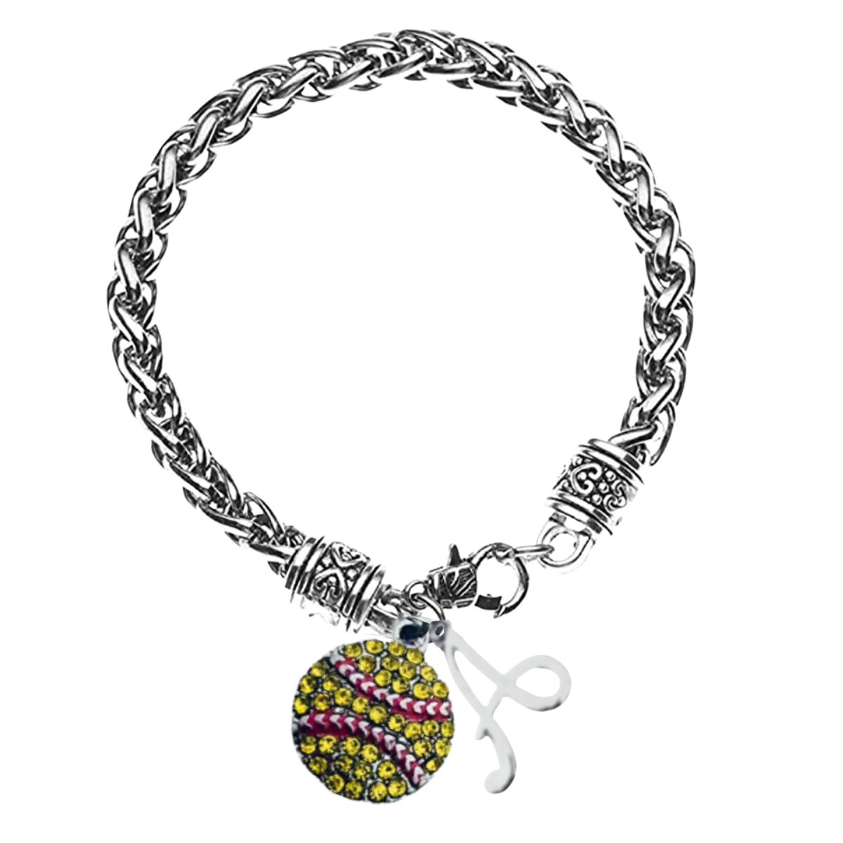 Personalized Softball Bracelet with Initial Charm