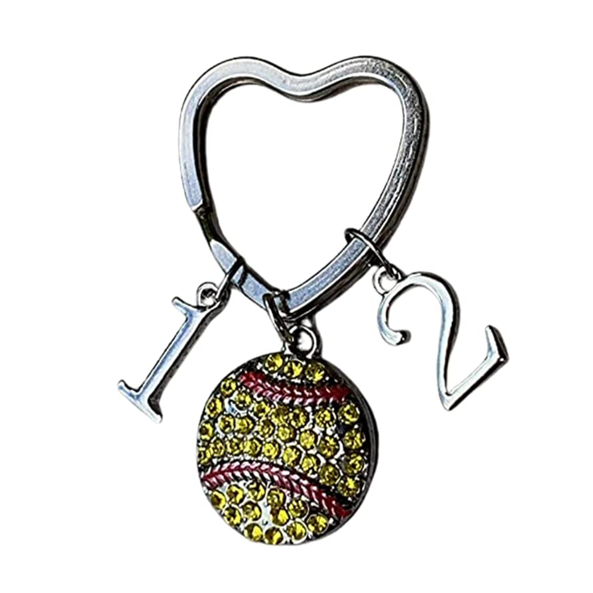 Personalized Softball Heart Keychain - Number Charms