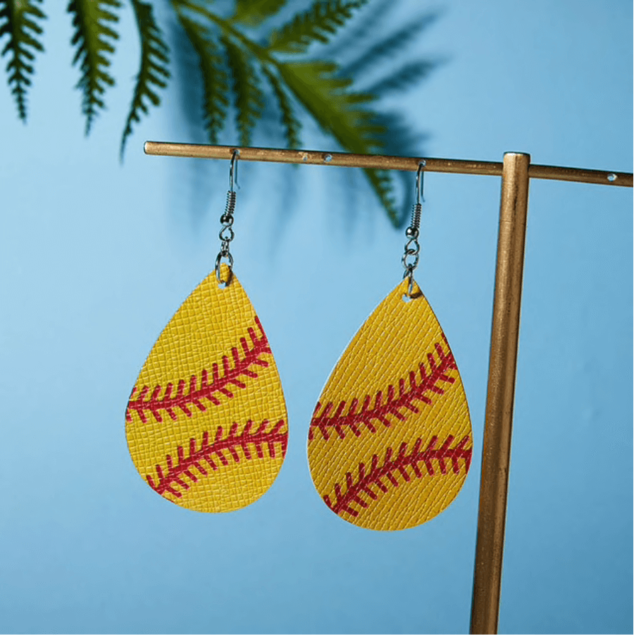 Lifestyle Image of Leather Softball Earrings