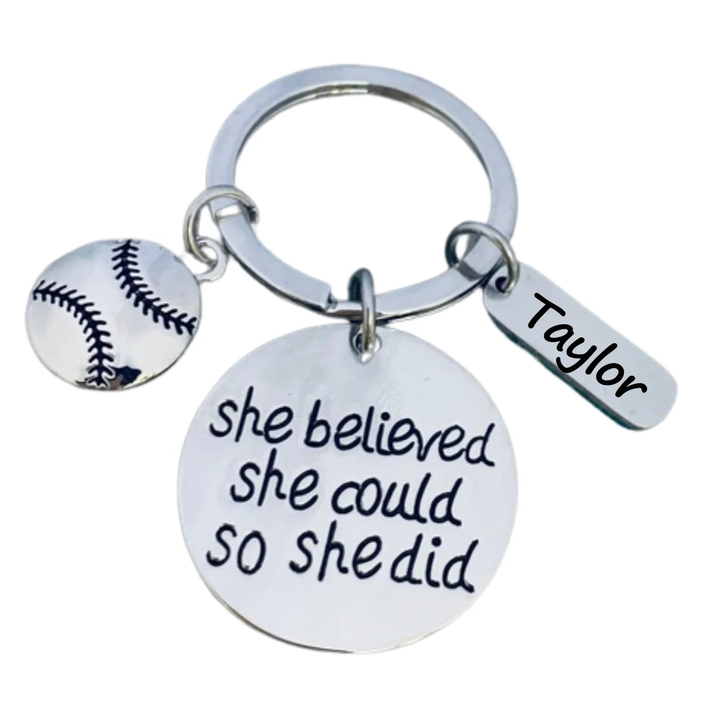 Girls Personalized Softball Thine Keychain with Name Engraved Charm