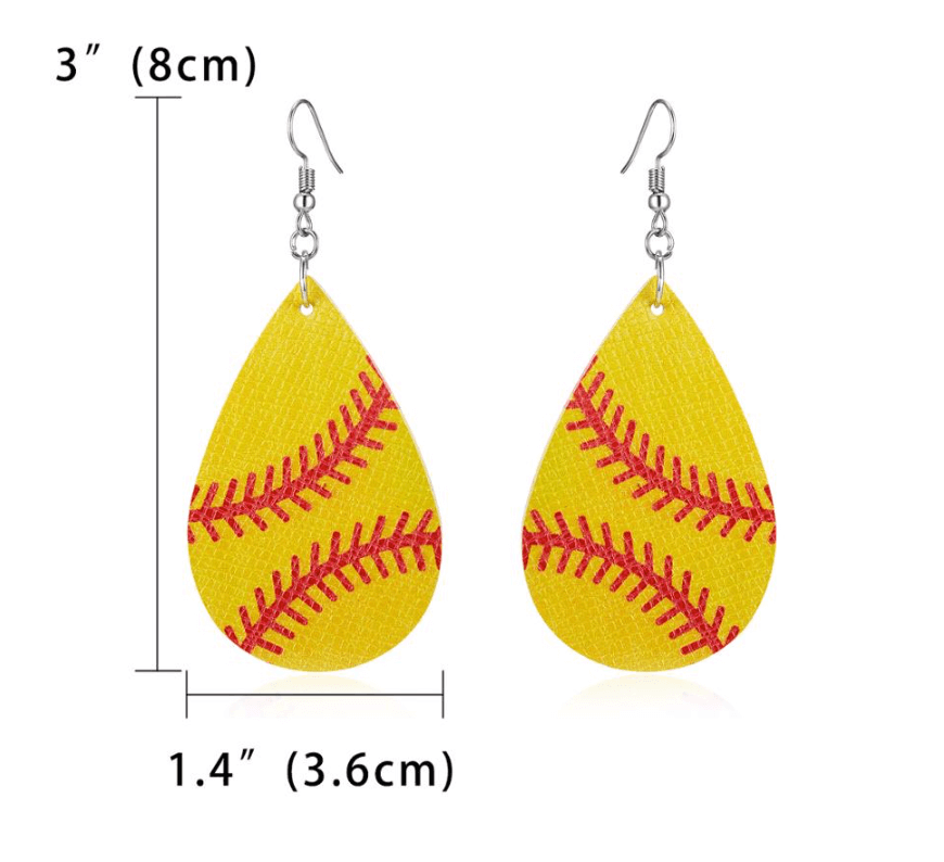 Dimensions of Leather Softball Earrings
