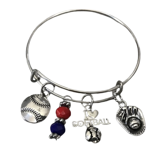 Custom Softball Charm Bangle Bracelet