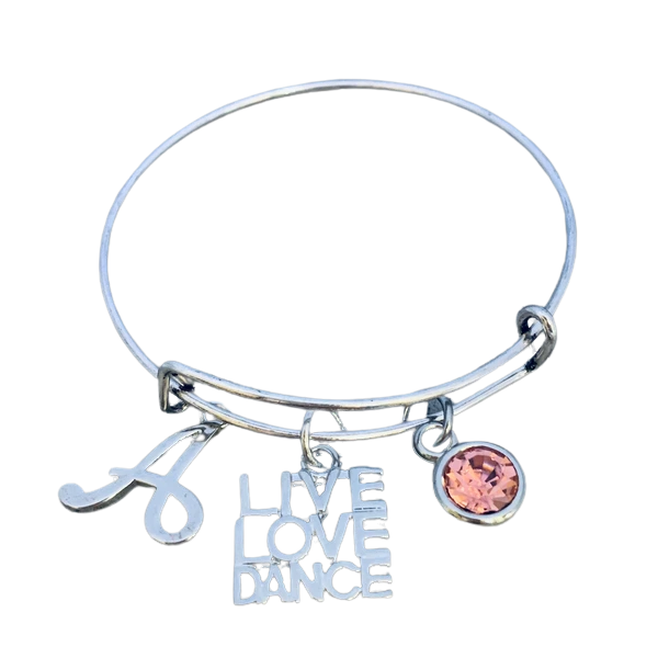 Dance Birthstone & Letter Bangle Bracelet