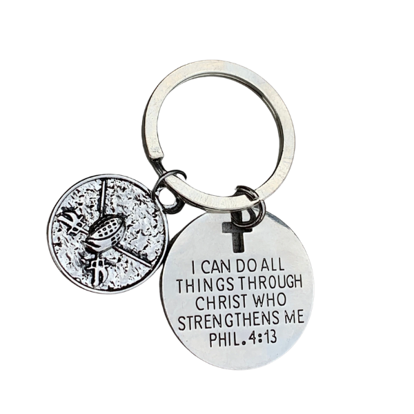 Fencing Charm Keychain, Christian Faith I Can Do All Things Through Christ Who Strengthens Me Phil. 4:13 Scripture Jewelry