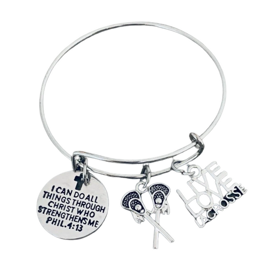 Lacrosse Charm Bracelet - I Can Do All Thins Through Christ