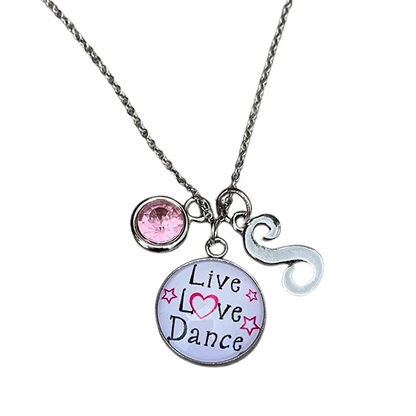 Live Love Dance Necklace with Birthstone & Letter Charm