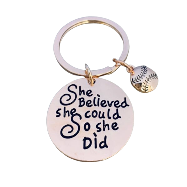 Softball Keychain - Rose Gold She Believed She Could So She Did
