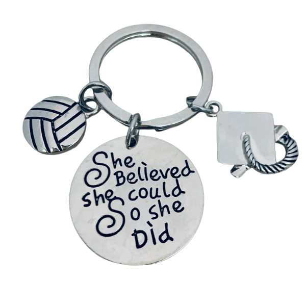 Sports Graduation Keychain - She Believed She Could- Pick Activity