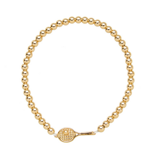 Tennis Racket Charm Gold Bead Layered Bracelets 18K Gold Plated