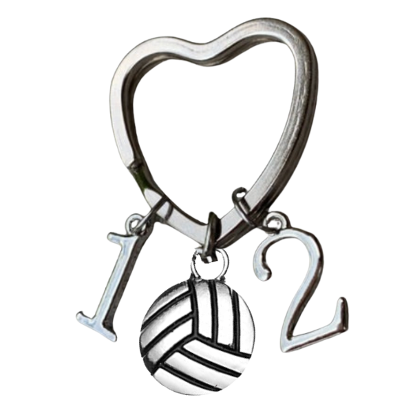 Personalized Volleyball Heart Keychain - Number Charms