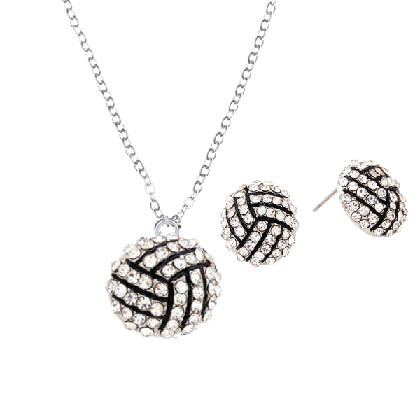 Volleyball Rhinestone Necklace and Earring Set
