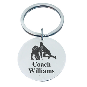 Personalized Engraved Wrestling Coach Keychain - Round - Pick Style