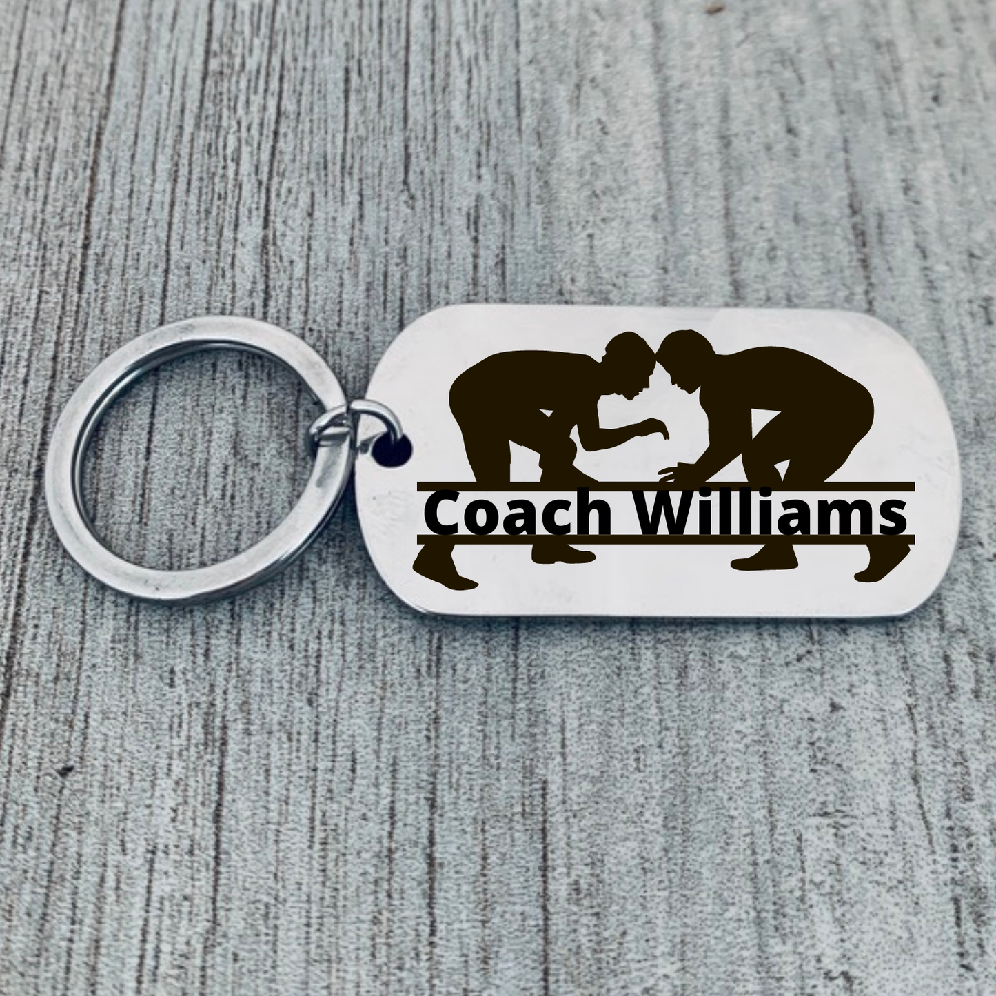 Personalized Engraved Wrestling Coach Keychain - Pick Style